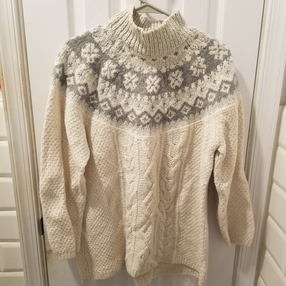 Liz Claiborne Liz & Co Cozy Knit Turtleneck Sweater - Cream and Gray